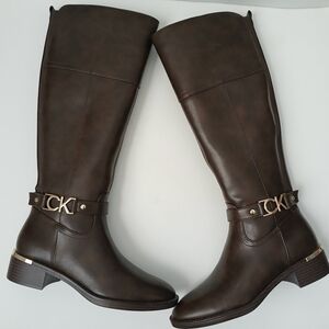 Calvin Klein Women's Brown Knee-High Boots Faux Leather Boots Size 6